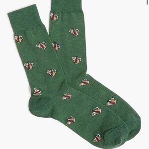 J.Crew Hot Toddy Trouser Sock Men’s One Size Hthr Green Drinks Celebratory NWT